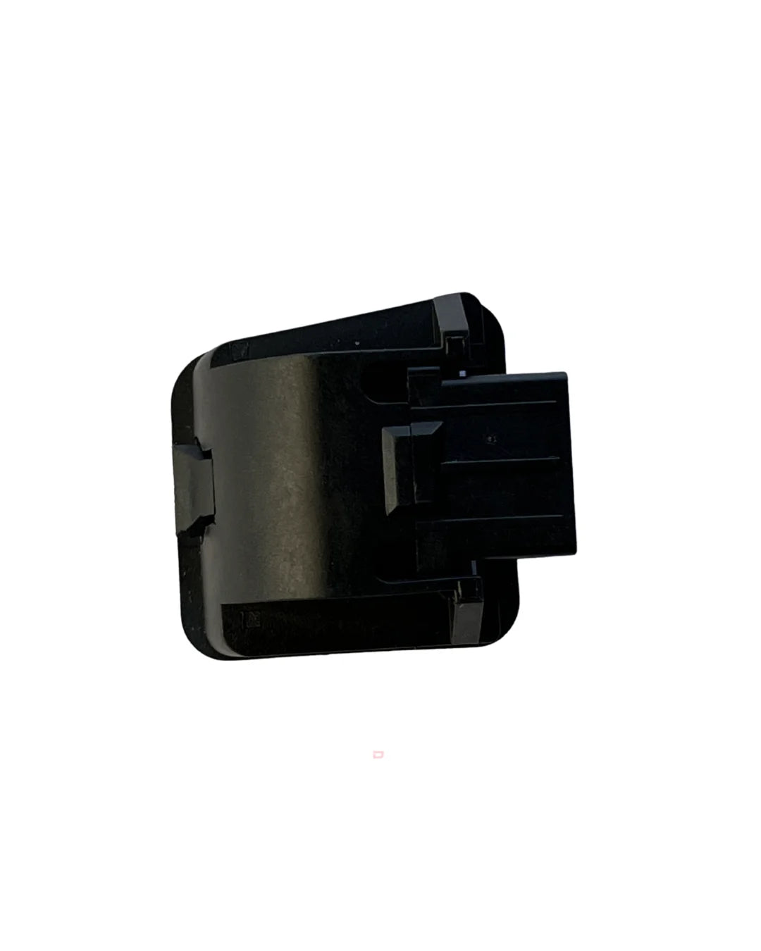 Black plastic component on a white background