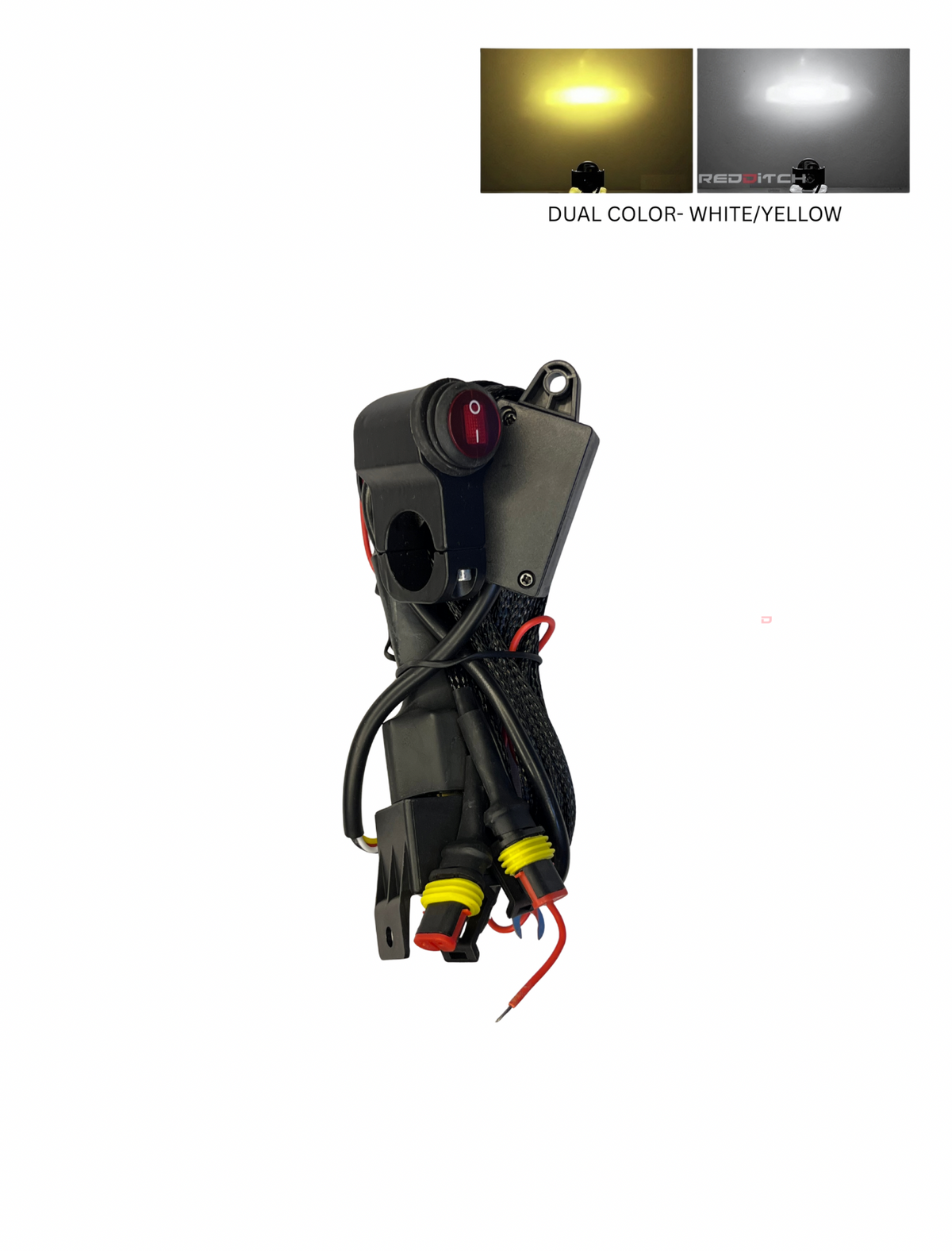 Lighting device with dual color options on a white background