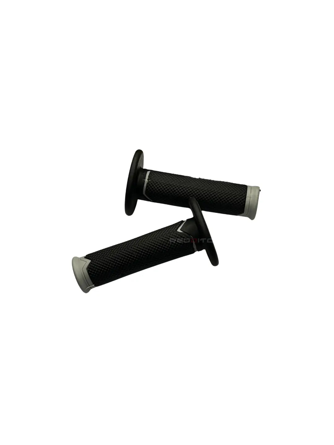 Two black motorcycle grips on a white background