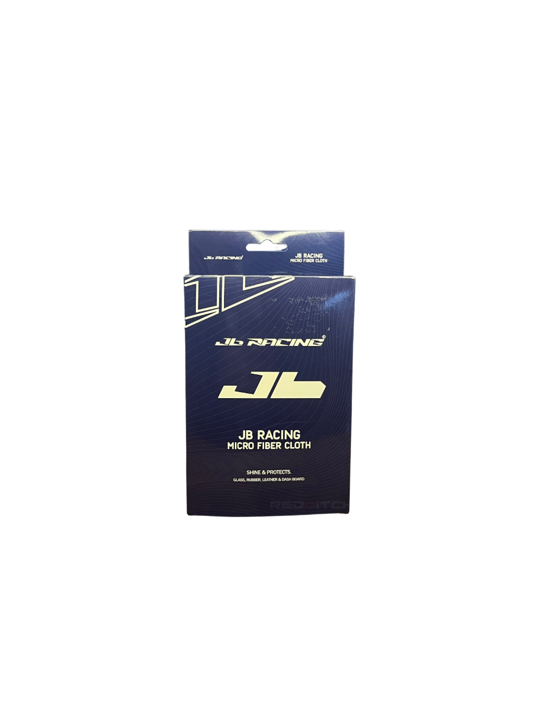 JB Racing microfiber cloth packaging on a white background