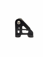 Black metal bracket with a silver screw on a white background