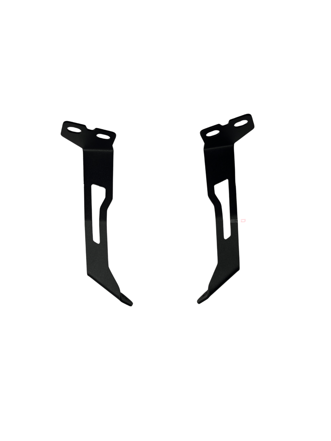 Two black car roof rack brackets on a white background