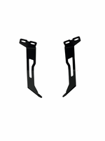Two black car roof rack brackets on a white background