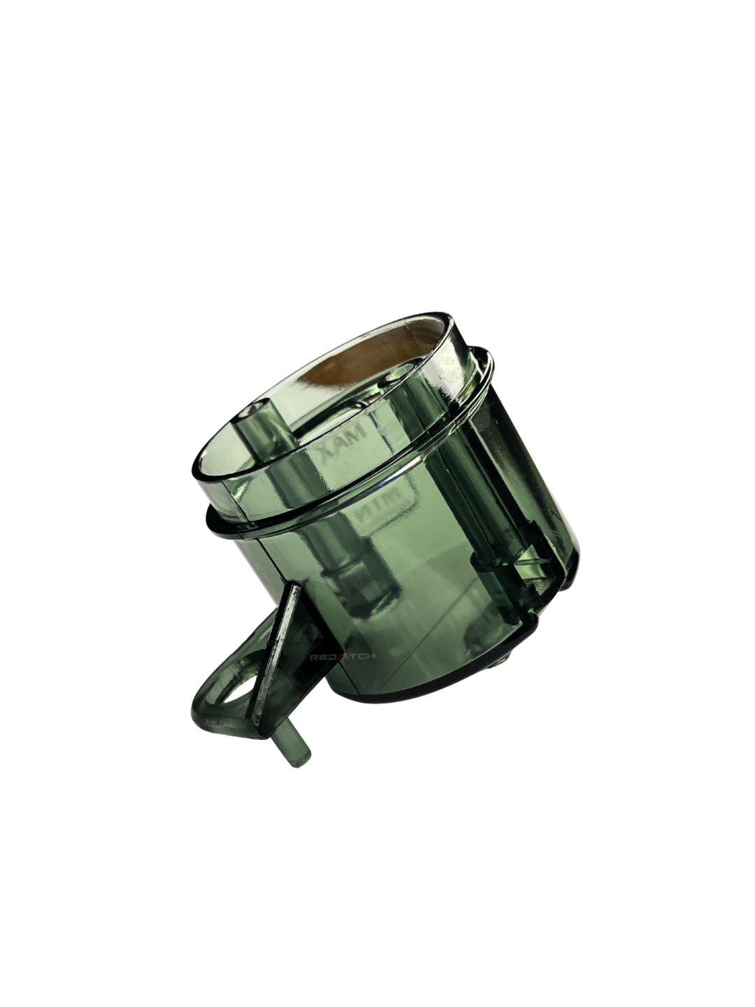Green metal component on a white background