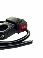 Black motorcycle handlebar switch with red indicator light on a white background