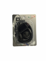 Black plastic component in clear packaging with a brand logo on a white background