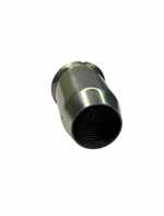 Metallic cylindrical object with a textured surface on a white background