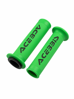 Two green bicycle grips with 'ACE333' branding on a white background