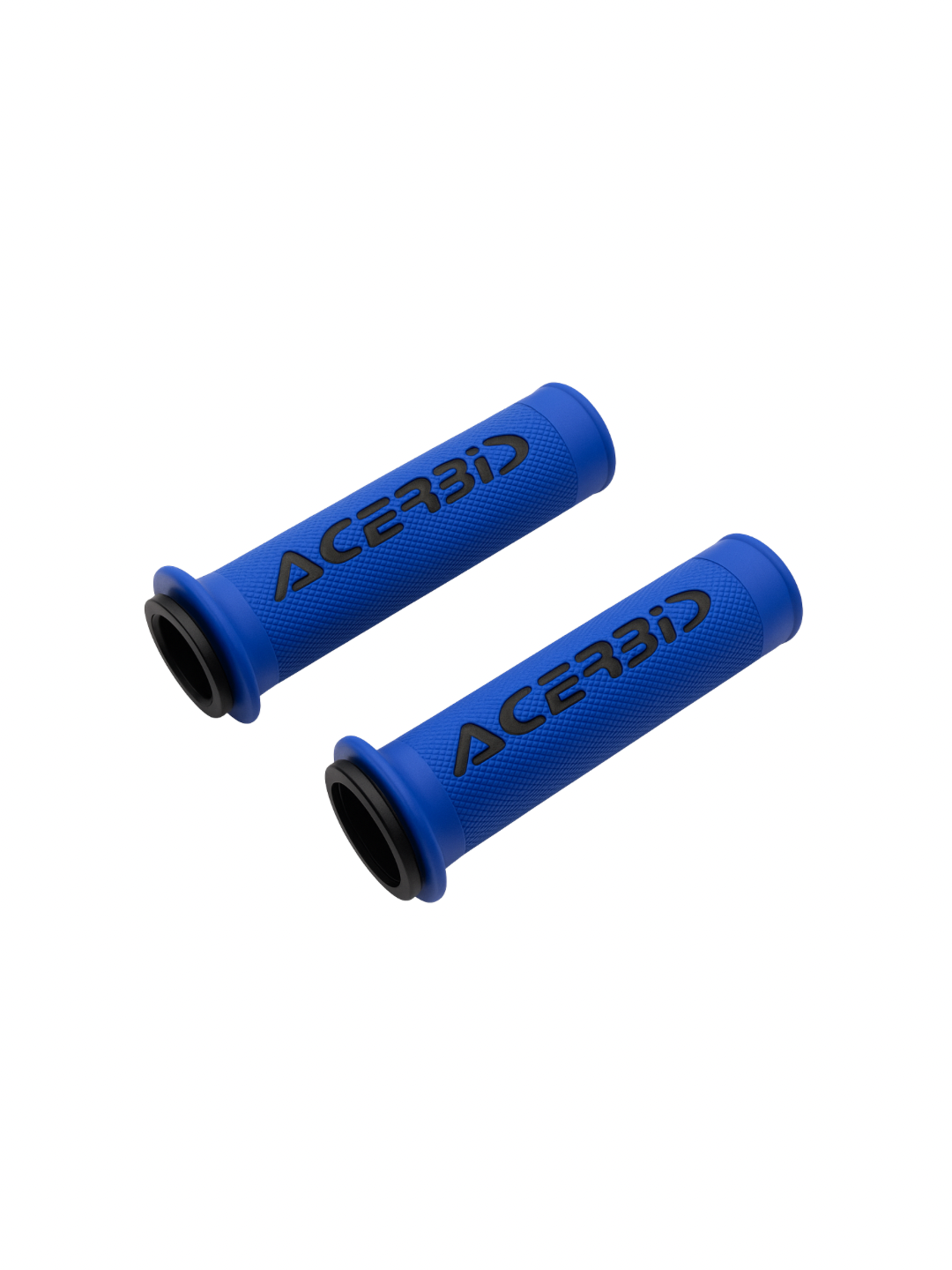 Two blue motorcycle grips with 'Acerbis' branding on a white background