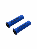 Two blue motorcycle grips with 'Acerbis' branding on a white background