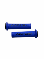 Two blue motorcycle grips with 'Acerbis' branding on a white background