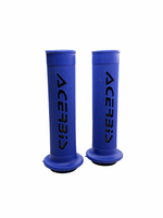 Pair of blue motorcycle grips with Acerbis logo on a white background