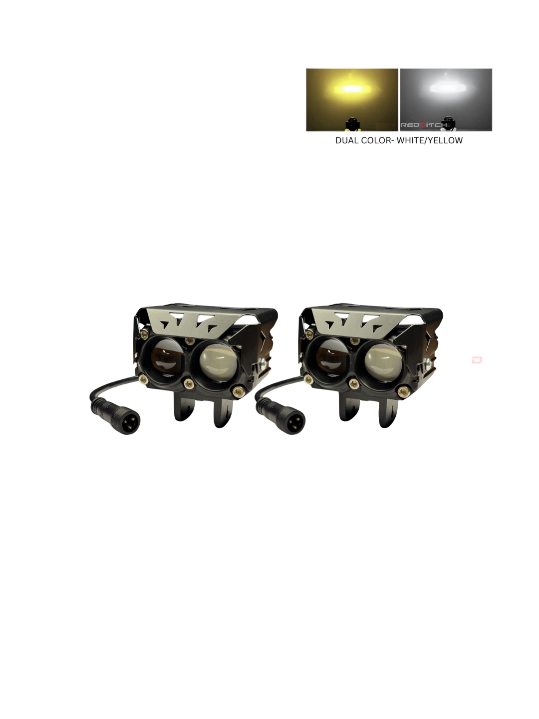 Two LED lights with dual color options on a white background
