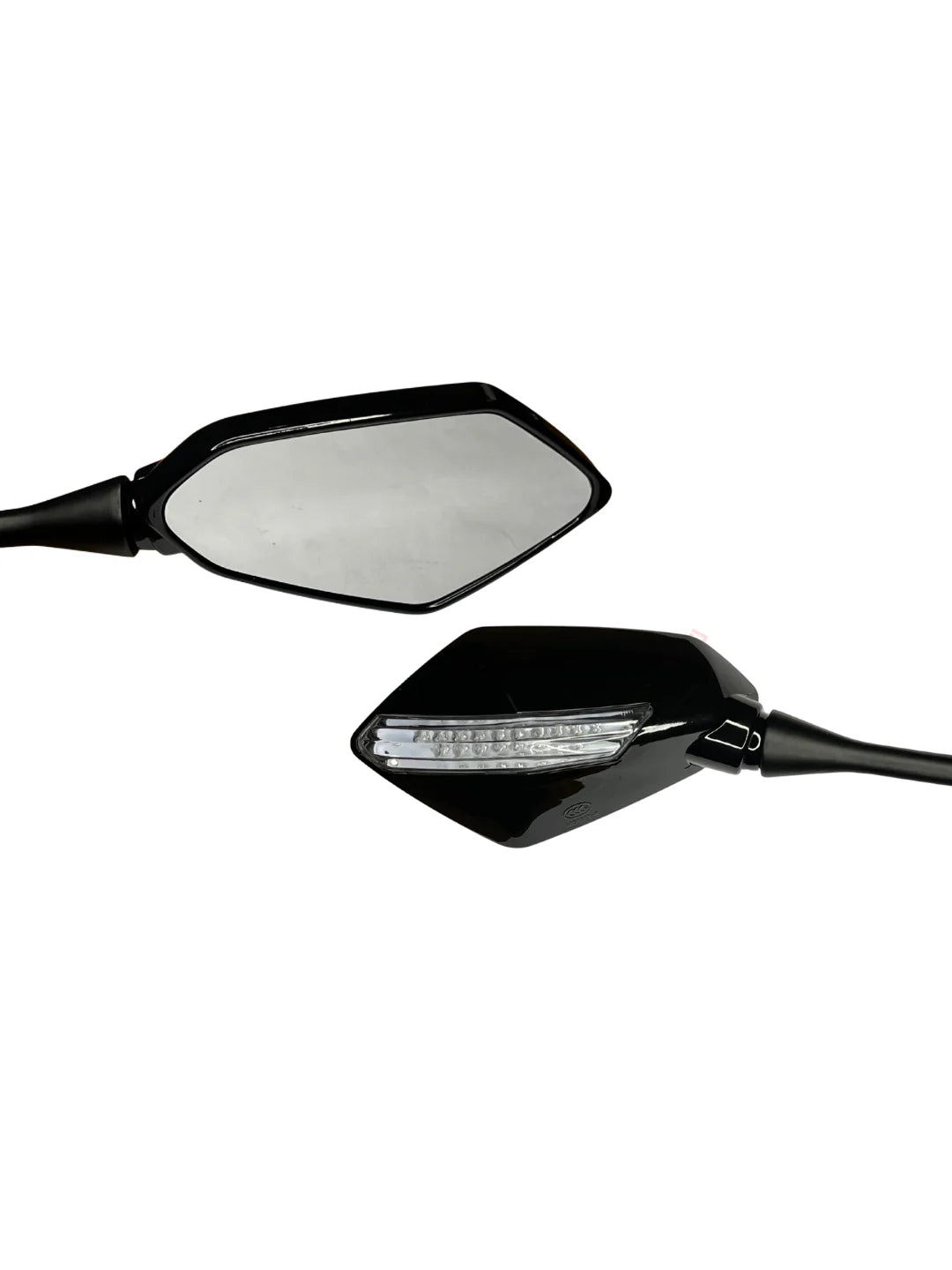 Motorcycle mirrors with turn signals on a white background