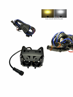 Car fog light kit with wiring harnesses on a white background