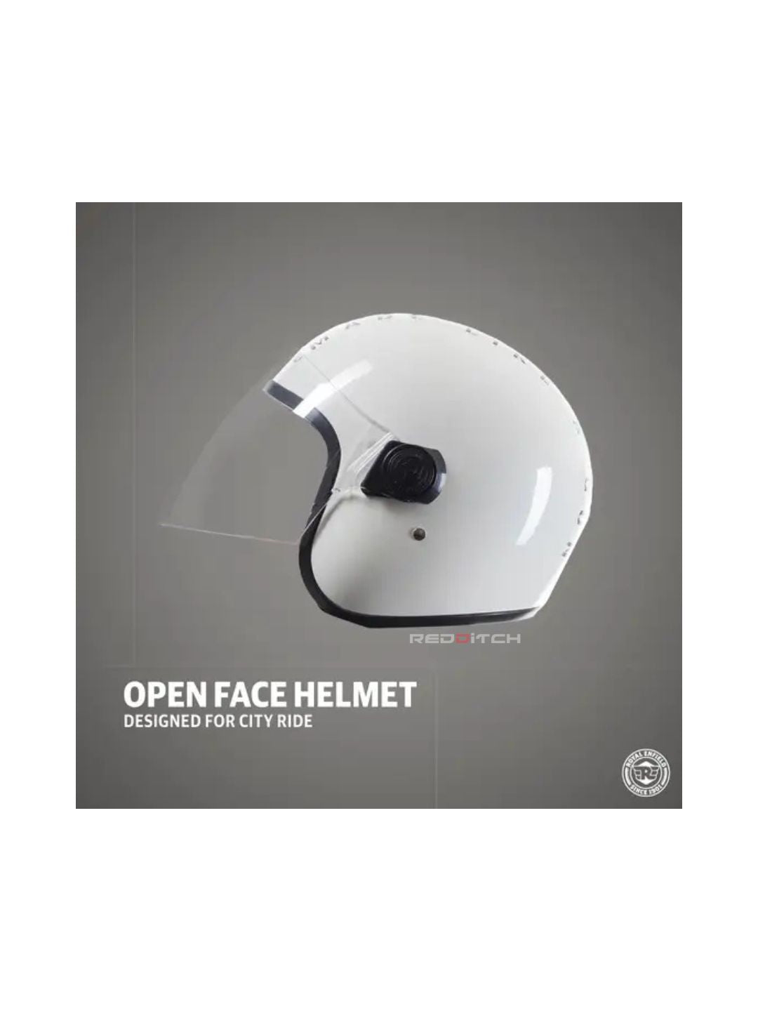 The Royal Enfield MLG Copter Face Long Visor Helmet in Gloss White offers a stylish and protective design. Featuring a long visor for enhanced visibility and wind protection, it ensures a comfortable riding experience with a premium finish.