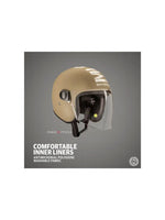 The Royal Enfield MLG Copter Face Long Visor Helmet in Matt Desert Storm offers a rugged look with superior protection. Its long visor ensures clear vision, while the sturdy construction provides comfort and safety for every ride.