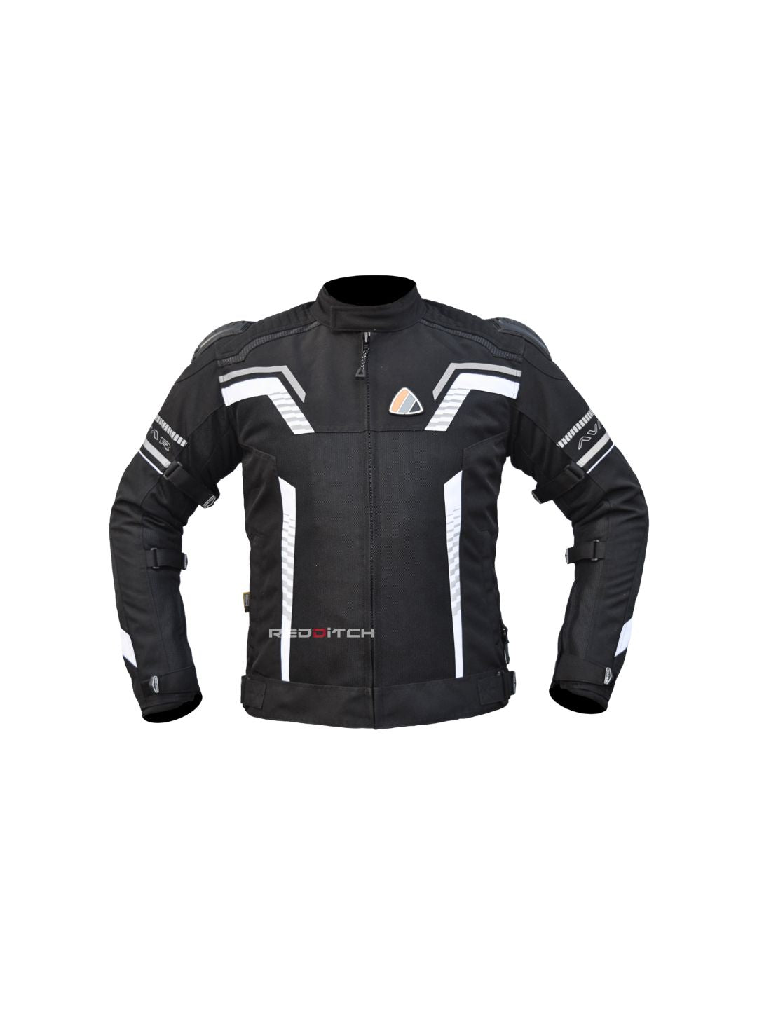 RR Gear Masculine, Avatar V.2 Jacket (Black/White), a stylish and functional riding jacket designed for ultimate protection and comfort, featuring high-visibility accents, impact-resistant armor, and breathable fabric for enhanced performance and safety on the road.