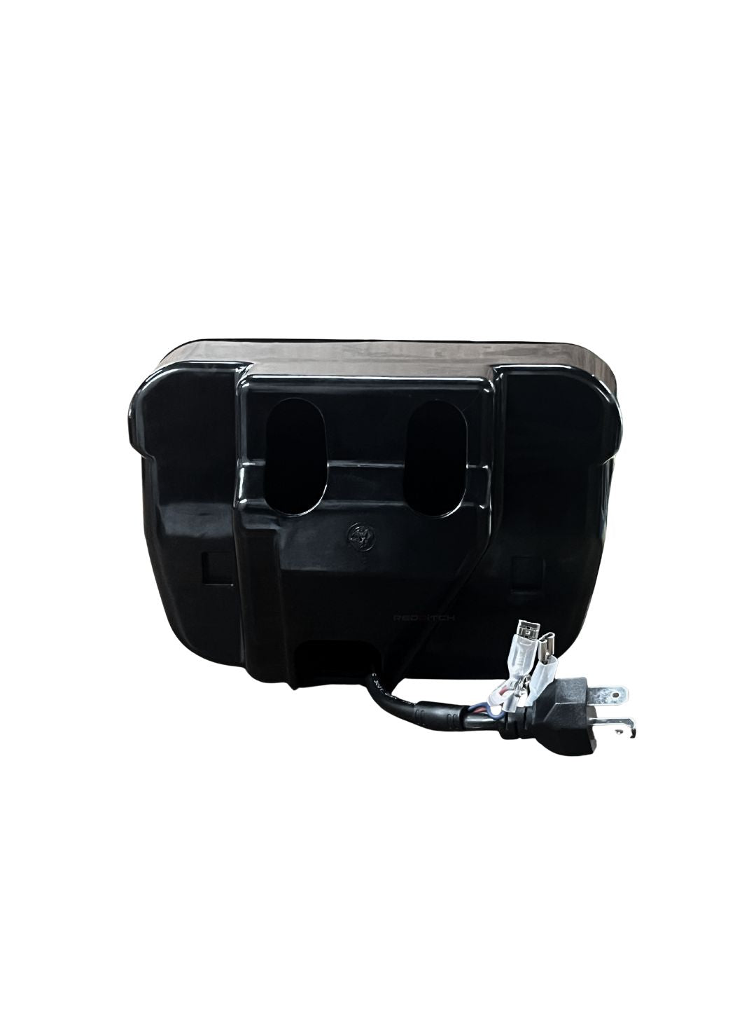 Black electrical plug on a white background