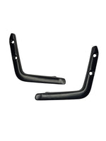 Two black metal brackets on a white background