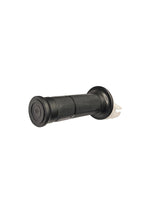 Black metal rod with textured grip on a white background