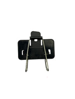 Black metal bracket with two legs on a white background