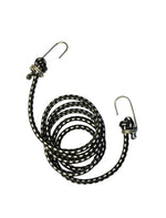 Black rope with metal hooks on a white background